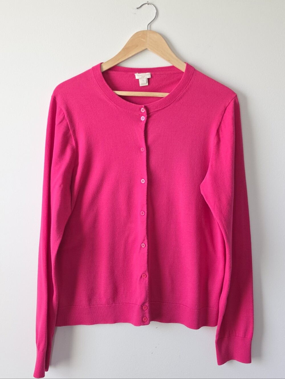 J. Crew Bright Pink Button-Up Crewneck Cardigan